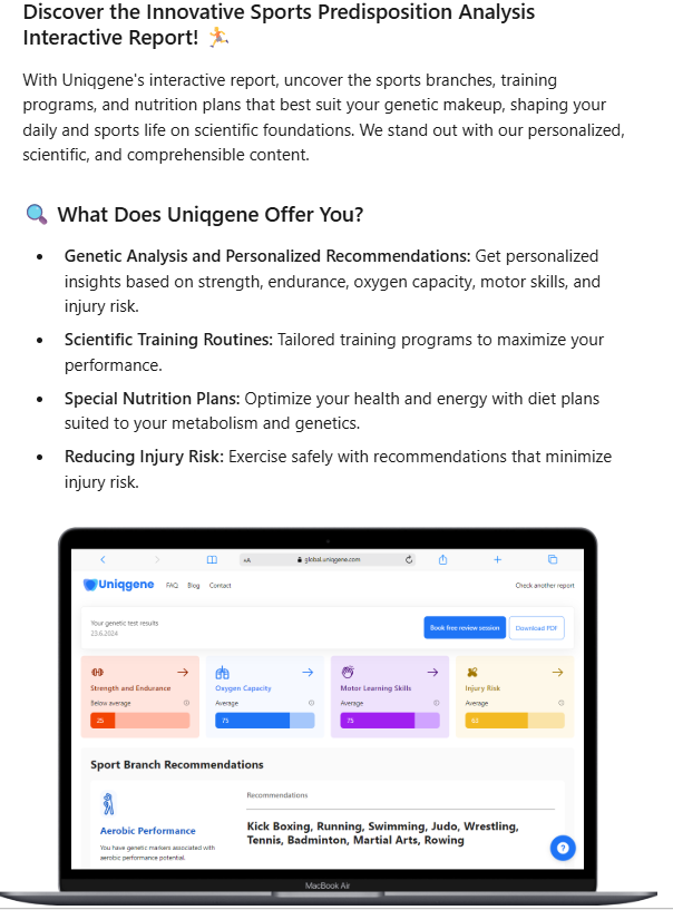 Uniqgene Sports Predisposition Analysis interactive report